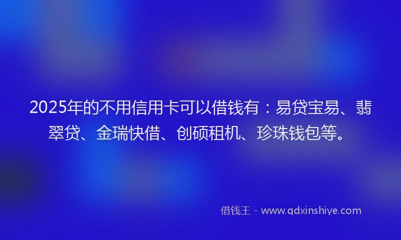 2025年的不用信用卡可以借钱有：易贷宝易、翡翠贷、金瑞快借、创硕租机、珍珠钱包等。