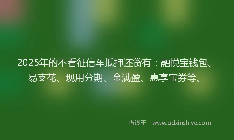 2025年的不看征信车抵押还贷有：融悦宝钱包、易支花、现用分期、金满盈、惠享宝券等。