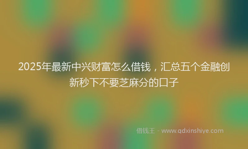 2025年最新中兴财富怎么借钱，汇总五个金融创新秒下不要芝麻分的口子