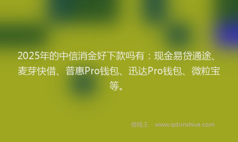 2025年的中信消金好下款吗有：现金易贷通途、麦芽快借、普惠Pro钱包、迅达Pro钱包、微粒宝等。