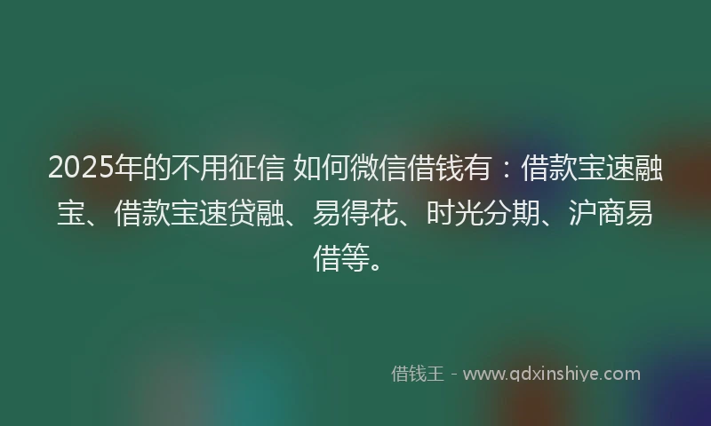 2025年的不用征信 如何微信借钱有：借款宝速融宝、借款宝速贷融、易得花、时光分期、沪商易借等。