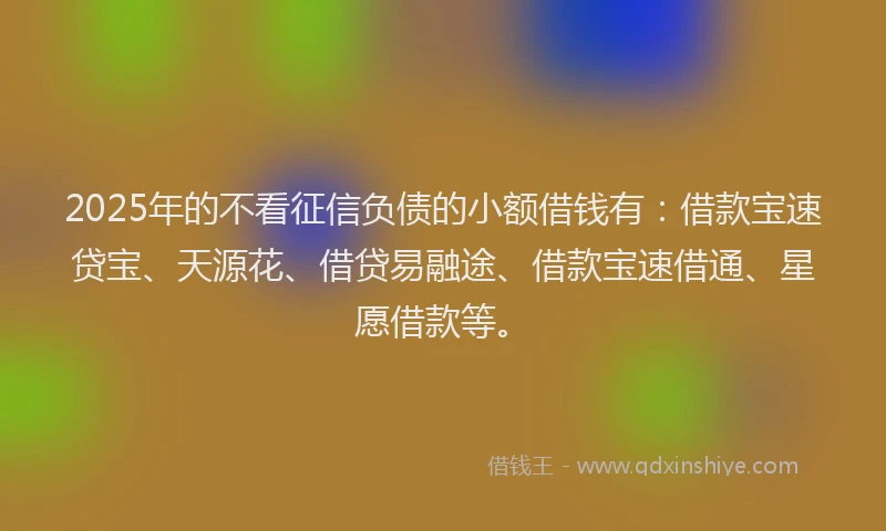 2025年的不看征信负债的小额借钱有：借款宝速贷宝、天源花、借贷易融途、借款宝速借通、星愿借款等。