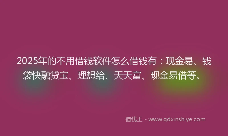 2025年的不用借钱软件怎么借钱有：现金易、钱袋快融贷宝、理想给、天天富、现金易借等。