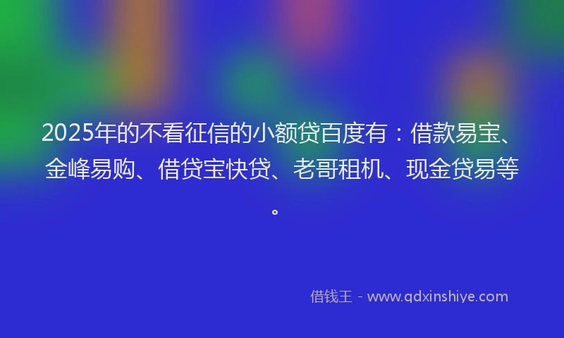 2025年的不看征信的小额贷百度有：借款易宝、金峰易购、借贷宝快贷、老哥租机、现金贷易等。