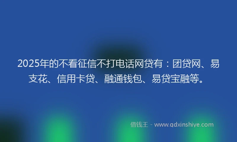 2025年的不看征信不打电话网贷有：团贷网、易支花、信用卡贷、融通钱包、易贷宝融等。