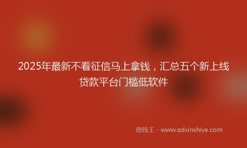 2025年最新不看征信马上拿钱，汇总五个新上线贷款平台门槛低软件