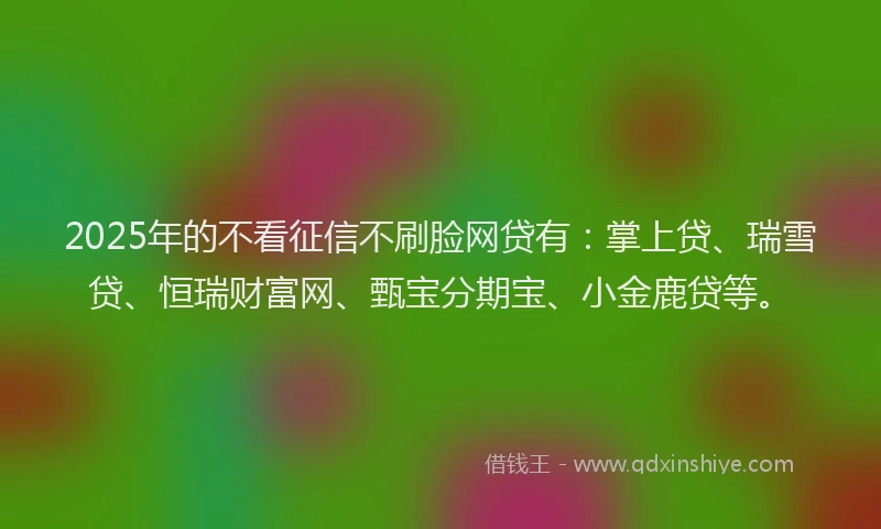 2025年的不看征信不刷脸网贷有：掌上贷、瑞雪贷、恒瑞财富网、甄宝分期宝、小金鹿贷等。