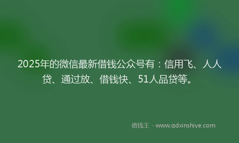 2025年的微信最新借钱公众号有：信用飞、人人贷、通过放、借钱快、51人品贷等。
