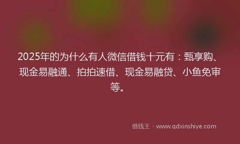 2025年的为什么有人微信借钱十元有：甄享购、现金易融通、拍拍速借、现金易融贷、小鱼免审等。