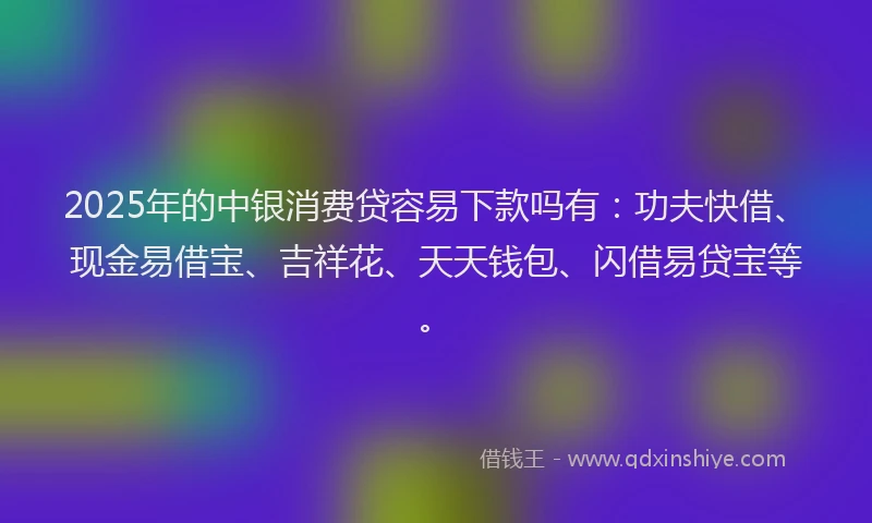 2025年的中银消费贷容易下款吗有：功夫快借、现金易借宝、吉祥花、天天钱包、闪借易贷宝等。