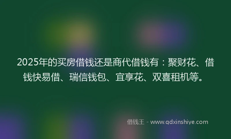 2025年的买房借钱还是商代借钱有：聚财花、借钱快易借、瑞信钱包、宜享花、双喜租机等。