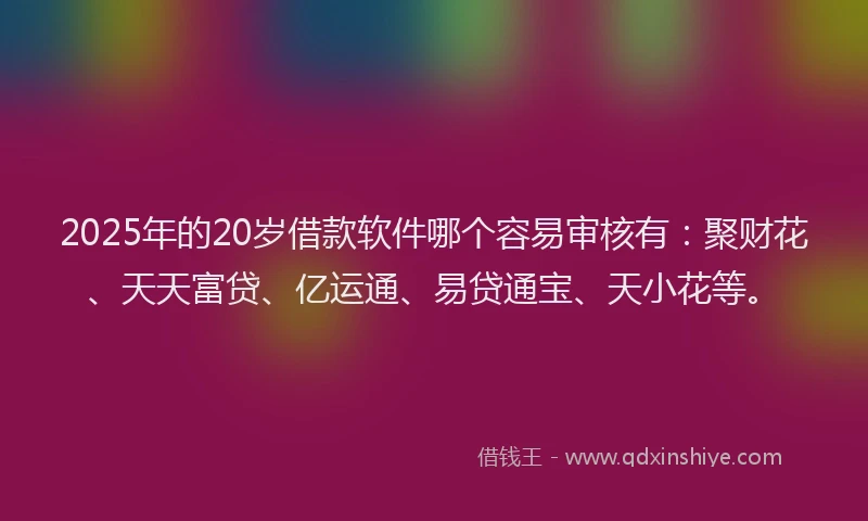 2025年的20岁借款软件哪个容易审核有：聚财花、天天富贷、亿运通、易贷通宝、天小花等。