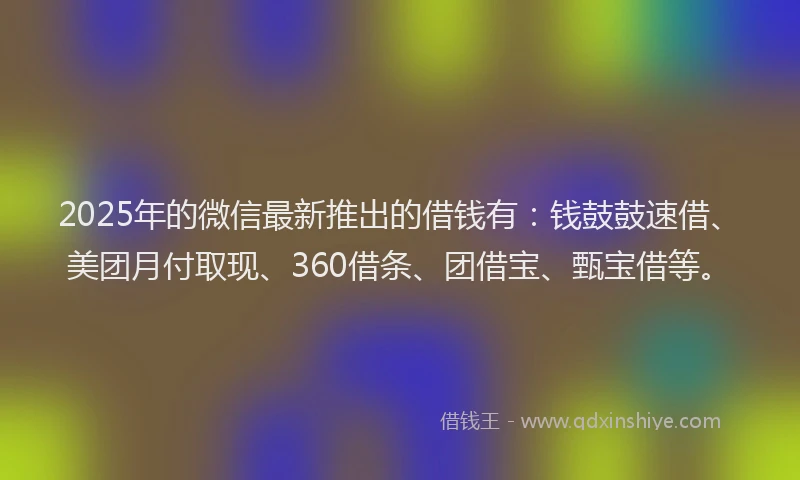 2025年的微信最新推出的借钱有：钱鼓鼓速借、美团月付取现、360借条、团借宝、甄宝借等。