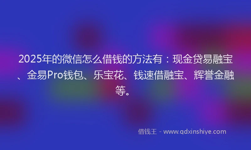 2025年的微信怎么借钱的方法有：现金贷易融宝、金易Pro钱包、乐宝花、钱速借融宝、辉誉金融等。