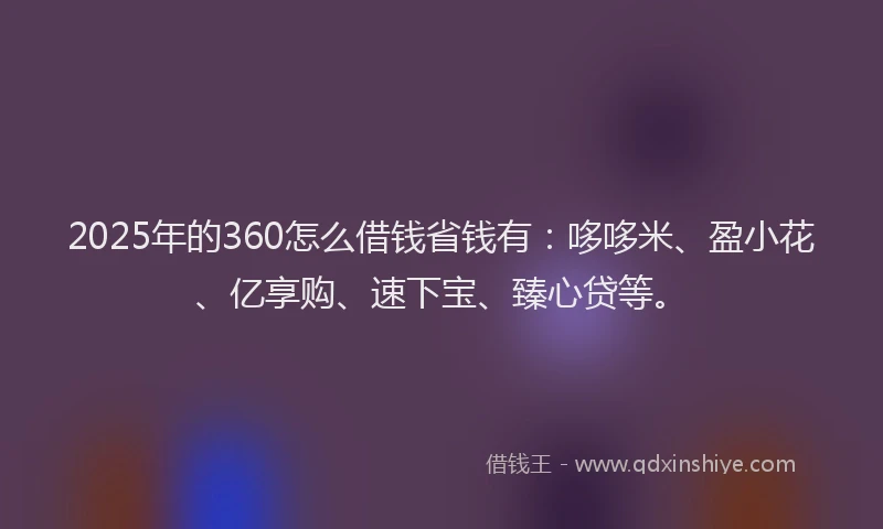 2025年的360怎么借钱省钱有：哆哆米、盈小花、亿享购、速下宝、臻心贷等。