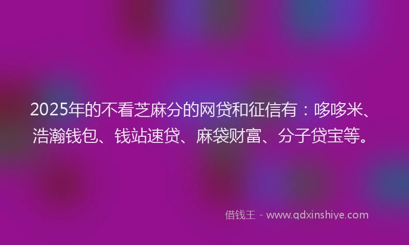 2025年的不看芝麻分的网贷和征信有：哆哆米、浩瀚钱包、钱站速贷、麻袋财富、分子贷宝等。
