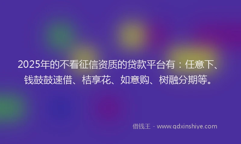 2025年的不看征信资质的贷款平台有：任意下、钱鼓鼓速借、桔享花、如意购、树融分期等。