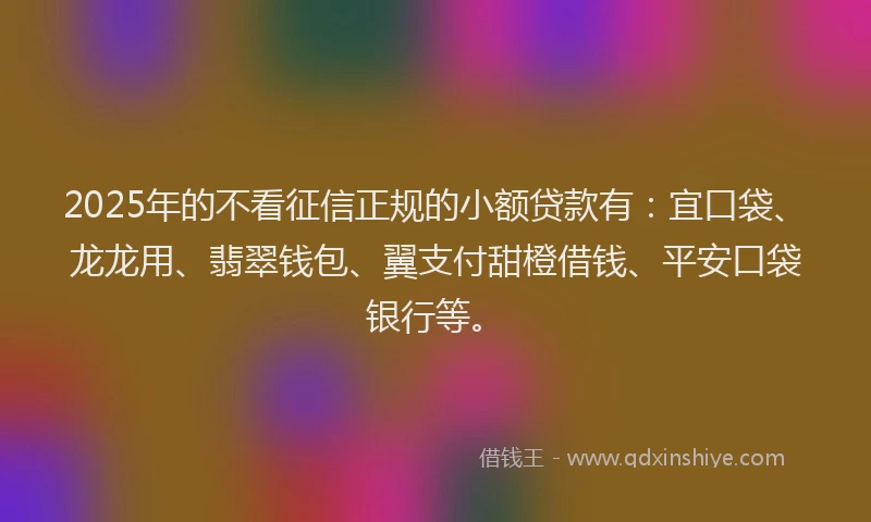 2025年的不看征信正规的小额贷款有：宜口袋、龙龙用、翡翠钱包、翼支付甜橙借钱、平安口袋银行等。
