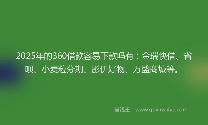 2025年的360借款容易下款吗有：金瑞快借、省呗、小麦粒分期、彤伊好物、万盛商城等。