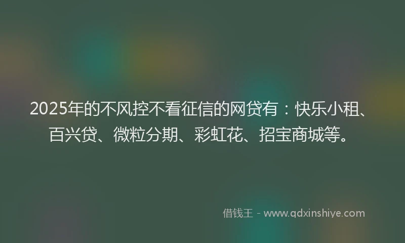 2025年的不风控不看征信的网贷有：快乐小租、百兴贷、微粒分期、彩虹花、招宝商城等。