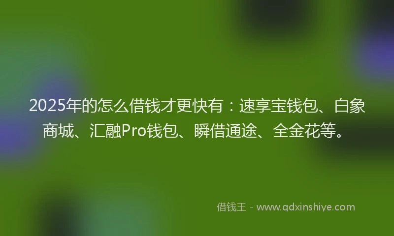 2025年的怎么借钱才更快有：速享宝钱包、白象商城、汇融Pro钱包、瞬借通途、全金花等。