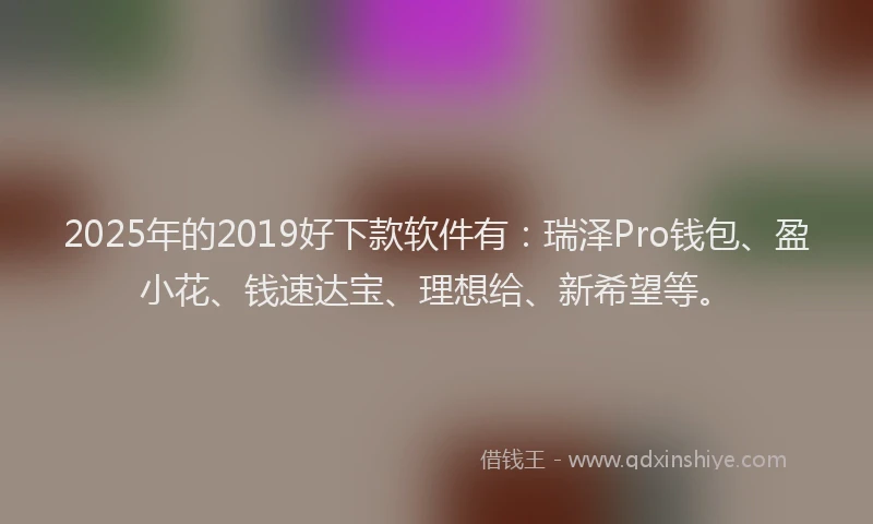 2025年的2019好下款软件有：瑞泽Pro钱包、盈小花、钱速达宝、理想给、新希望等。
