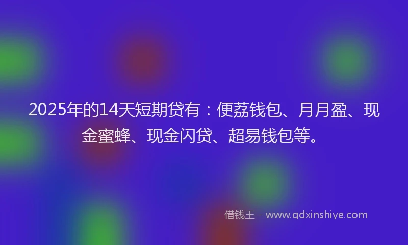 2025年的14天短期贷有：便荔钱包、月月盈、现金蜜蜂、现金闪贷、超易钱包等。