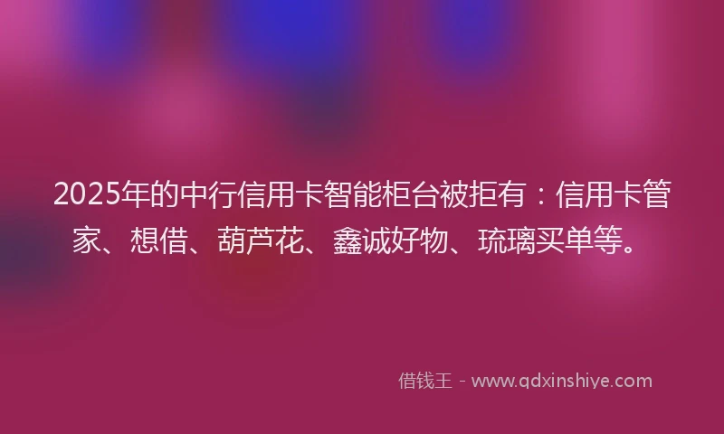 2025年的中行信用卡智能柜台被拒有：信用卡管家、想借、葫芦花、鑫诚好物、琉璃买单等。