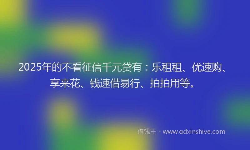 2025年的不看征信千元贷有：乐租租、优速购、享来花、钱速借易行、拍拍用等。