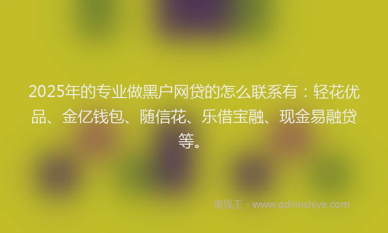2025年的专业做黑户网贷的怎么联系有：轻花优品、金亿钱包、随信花、乐借宝融、现金易融贷等。