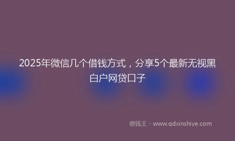 2025年微信几个借钱方式，分享5个最新无视黑白户网贷口子