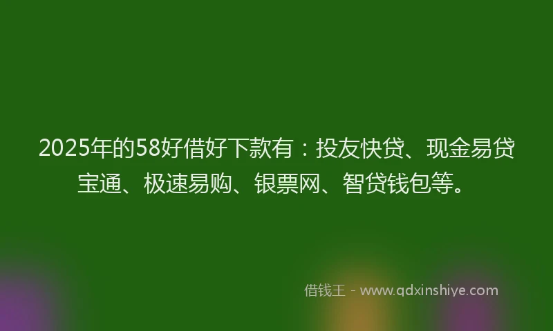 2025年的58好借好下款有：投友快贷、现金易贷宝通、极速易购、银票网、智贷钱包等。