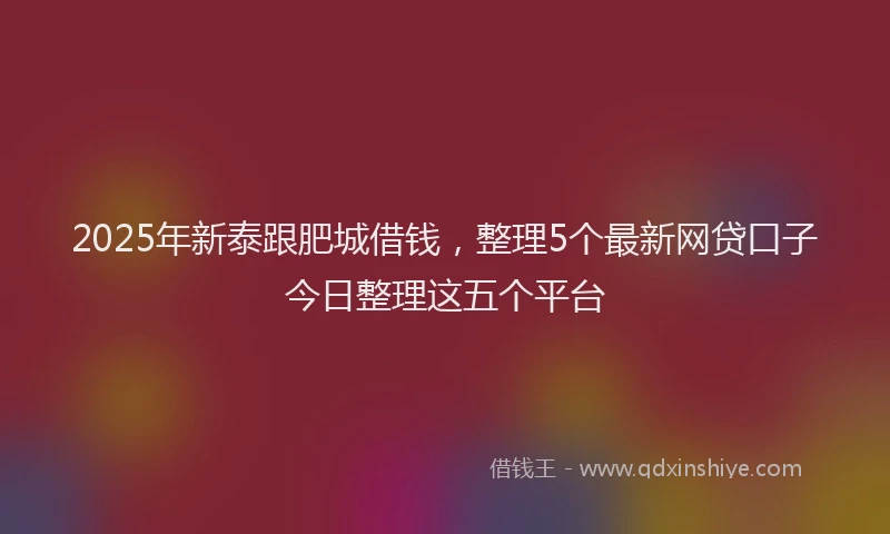 2025年新泰跟肥城借钱，整理5个最新网贷口子今日整理这五个平台