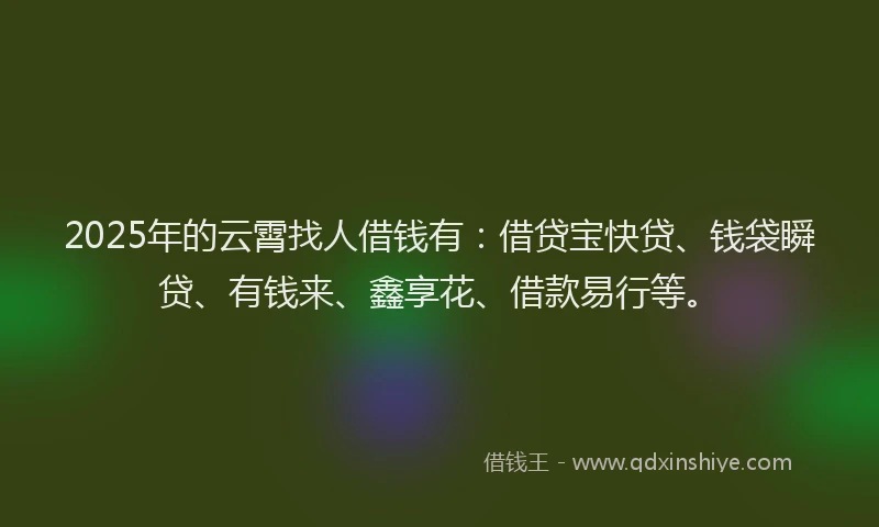 2025年的云霄找人借钱有：借贷宝快贷、钱袋瞬贷、有钱来、鑫享花、借款易行等。
