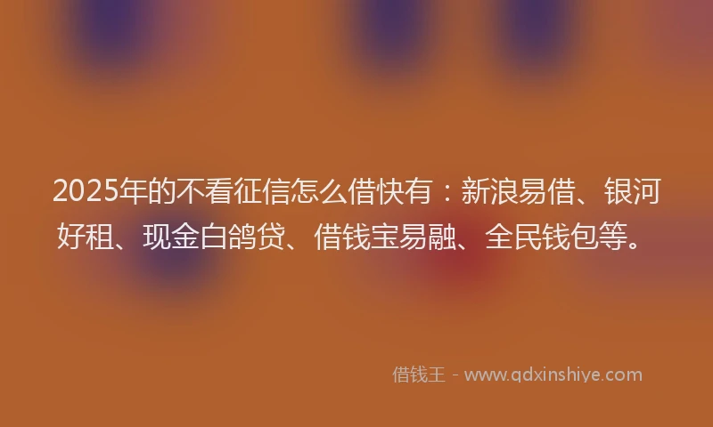 2025年的不看征信怎么借快有：新浪易借、银河好租、现金白鸽贷、借钱宝易融、全民钱包等。