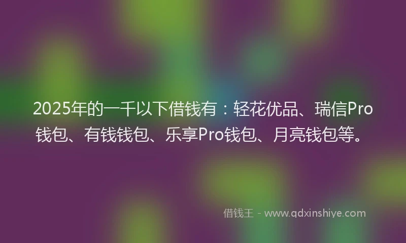 2025年的一千以下借钱有：轻花优品、瑞信Pro钱包、有钱钱包、乐享Pro钱包、月亮钱包等。