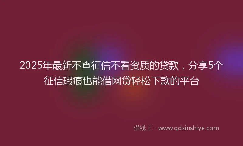 2025年最新不查征信不看资质的贷款，分享5个征信瑕疵也能借网贷轻松下款的平台
