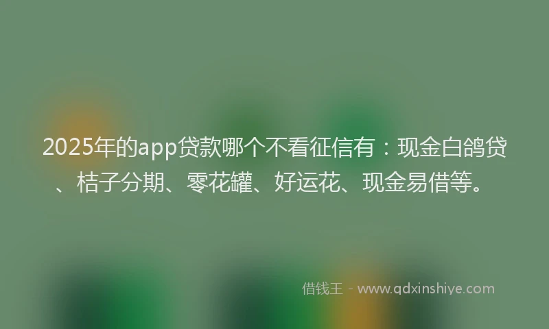 2025年的app贷款哪个不看征信有：现金白鸽贷、桔子分期、零花罐、好运花、现金易借等。