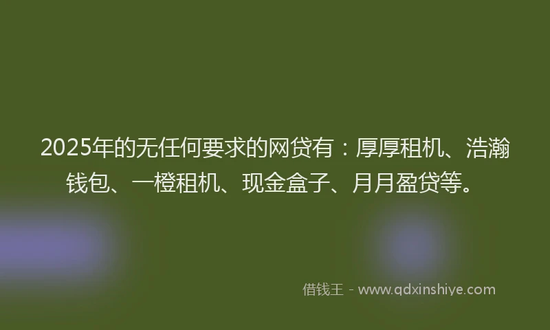 2025年的无任何要求的网贷有：厚厚租机、浩瀚钱包、一橙租机、现金盒子、月月盈贷等。