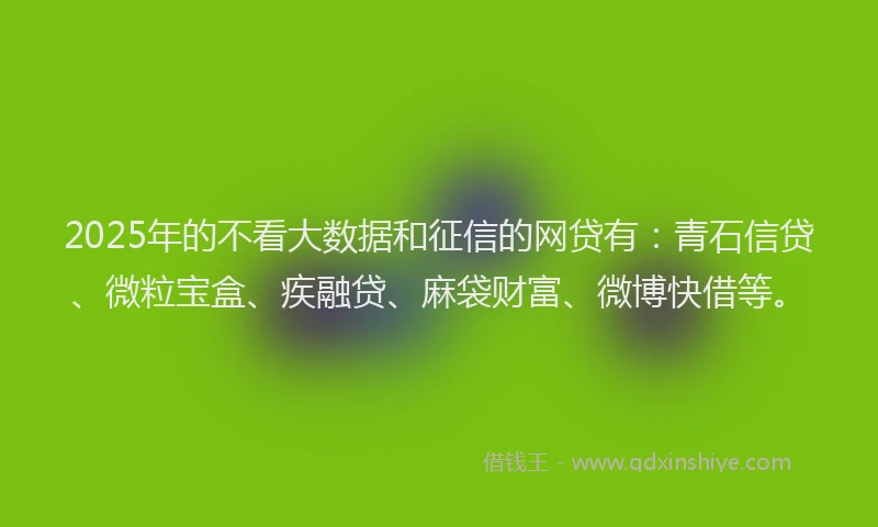 2025年的不看大数据和征信的网贷有：青石信贷、微粒宝盒、疾融贷、麻袋财富、微博快借等。