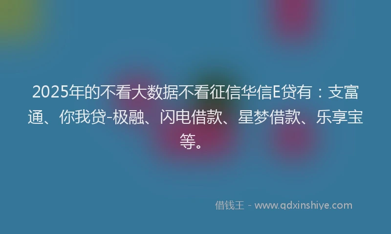 2025年的不看大数据不看征信华信E贷有：支富通、你我贷-极融、闪电借款、星梦借款、乐享宝等。