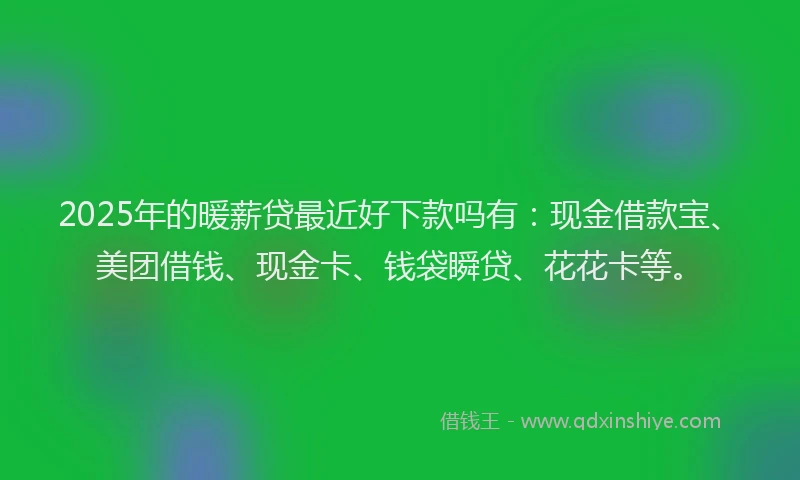 2025年的暖薪贷最近好下款吗有：现金借款宝、美团借钱、现金卡、钱袋瞬贷、花花卡等。