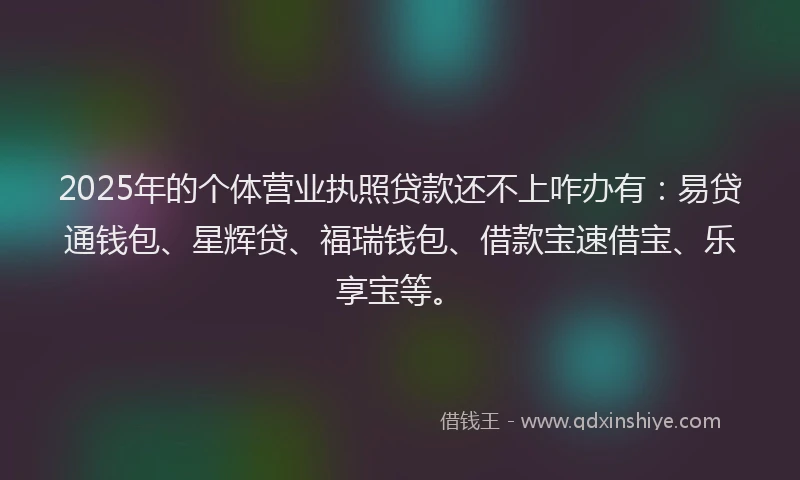 2025年的个体营业执照贷款还不上咋办有：易贷通钱包、星辉贷、福瑞钱包、借款宝速借宝、乐享宝等。