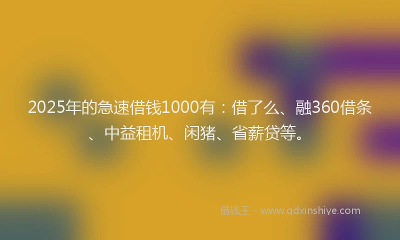 2025年的急速借钱1000有：借了么、融360借条、中益租机、闲猪、省薪贷等。