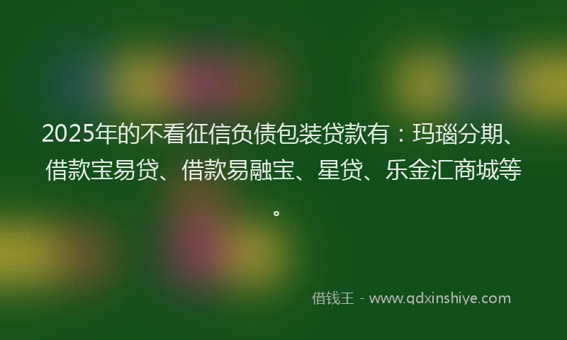2025年的不看征信负债包装贷款有：玛瑙分期、借款宝易贷、借款易融宝、星贷、乐金汇商城等。