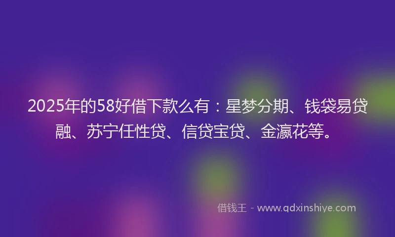 2025年的58好借下款么有：星梦分期、钱袋易贷融、苏宁任性贷、信贷宝贷、金瀛花等。