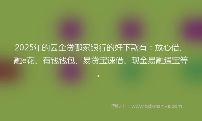 2025年的云企贷哪家银行的好下款有：放心借、融e花、有钱钱包、易贷宝速借、现金易融通宝等。