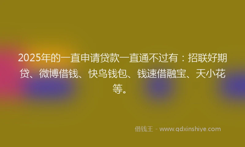 2025年的一直申请贷款一直通不过有：招联好期贷、微博借钱、快鸟钱包、钱速借融宝、天小花等。
