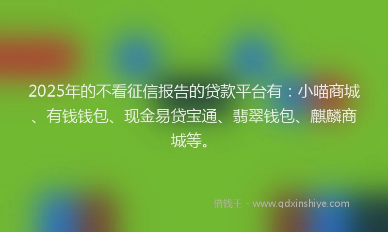 2025年的不看征信报告的贷款平台有：小喵商城、有钱钱包、现金易贷宝通、翡翠钱包、麒麟商城等。
