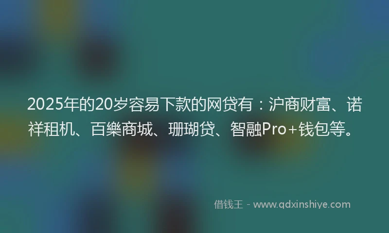 2025年的20岁容易下款的网贷有：沪商财富、诺祥租机、百樂商城、珊瑚贷、智融Pro+钱包等。